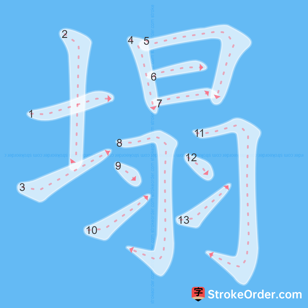 Standard stroke order for the Chinese character 塌