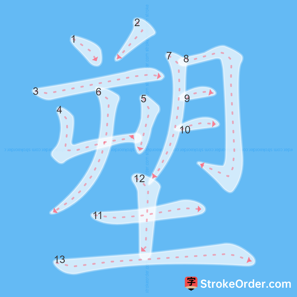 Standard stroke order for the Chinese character 塑