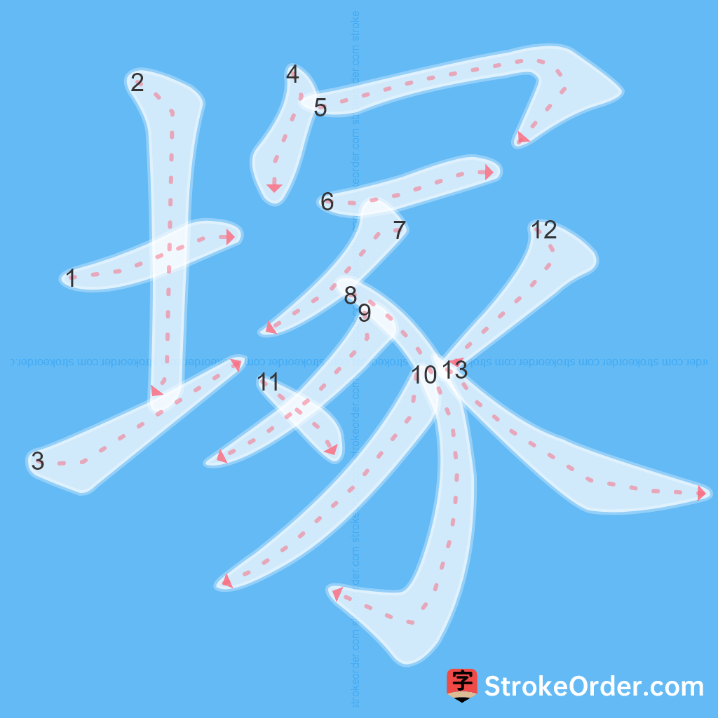 Standard stroke order for the Chinese character 塚