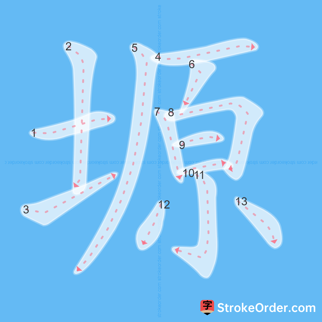 Standard stroke order for the Chinese character 塬