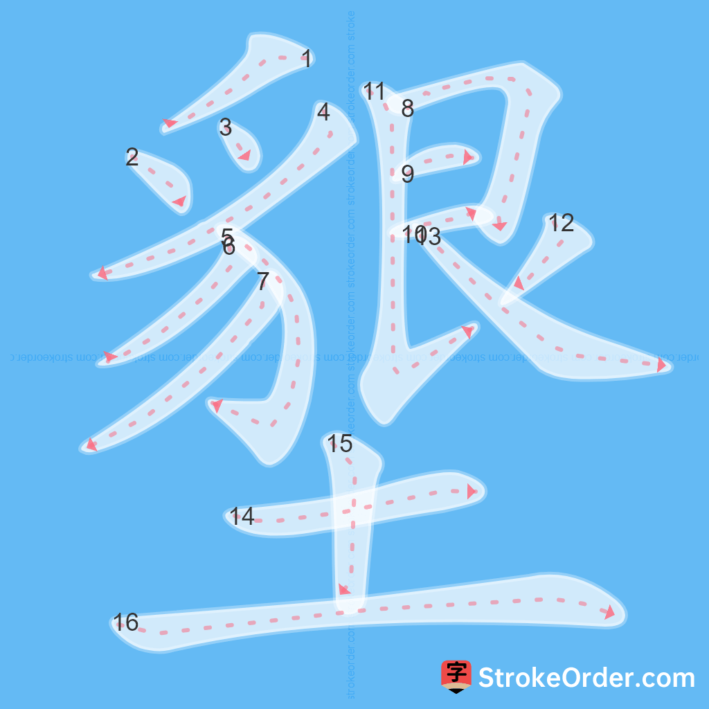Standard stroke order for the Chinese character 墾