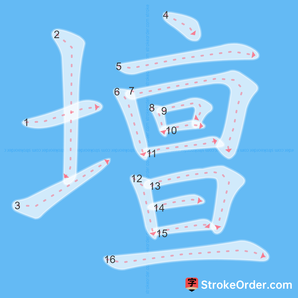 Standard stroke order for the Chinese character 壇