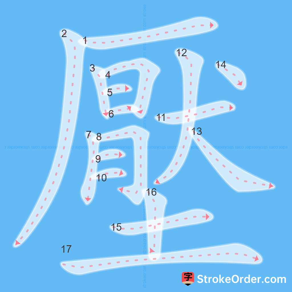 Standard stroke order for the Chinese character 壓