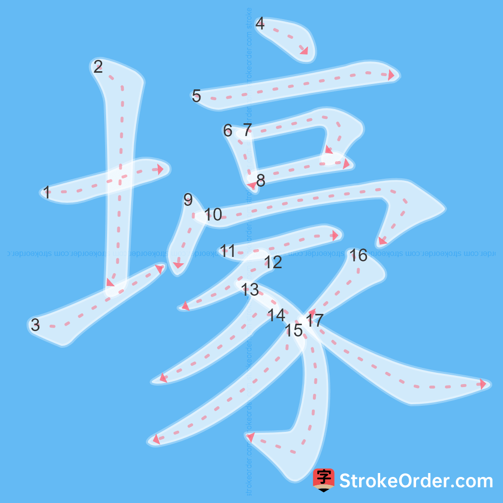 Standard stroke order for the Chinese character 壕