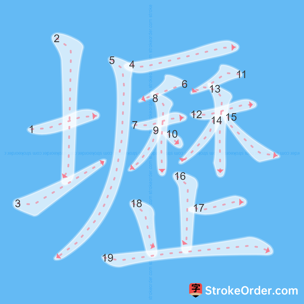 Standard stroke order for the Chinese character 壢