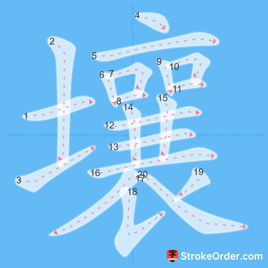 Standard stroke order for the Chinese character 壤