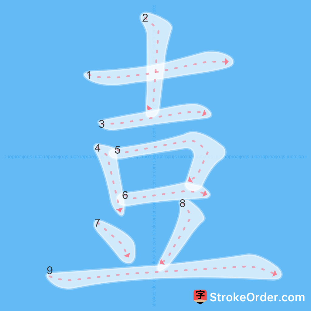 Standard stroke order for the Chinese character 壴