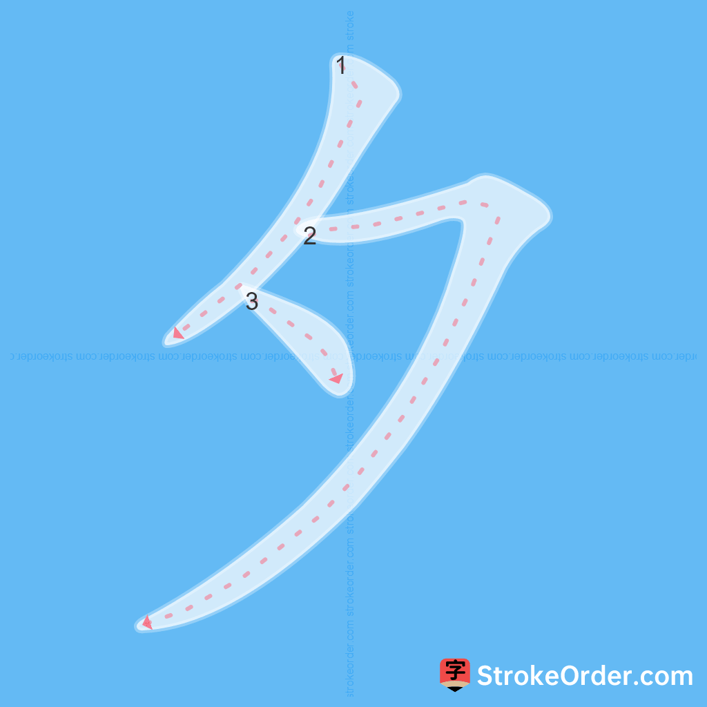 Standard stroke order for the Chinese character 夕
