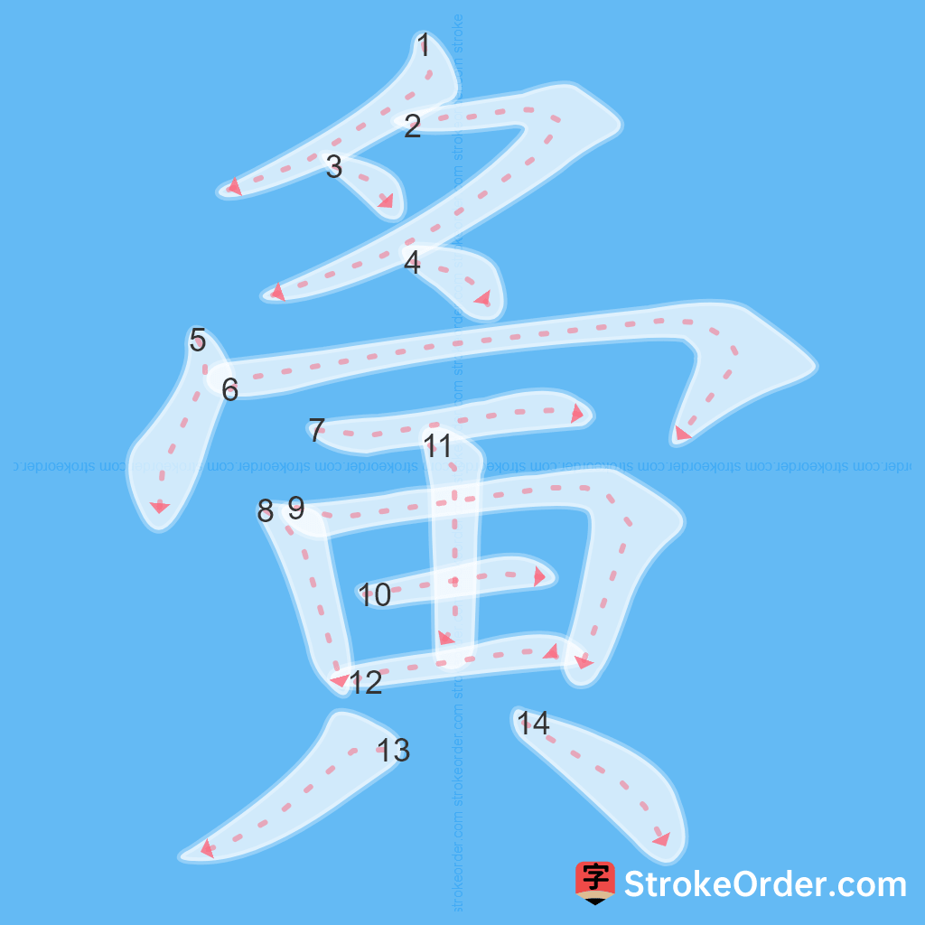 Standard stroke order for the Chinese character 夤