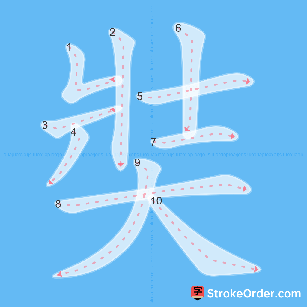 Standard stroke order for the Chinese character 奘