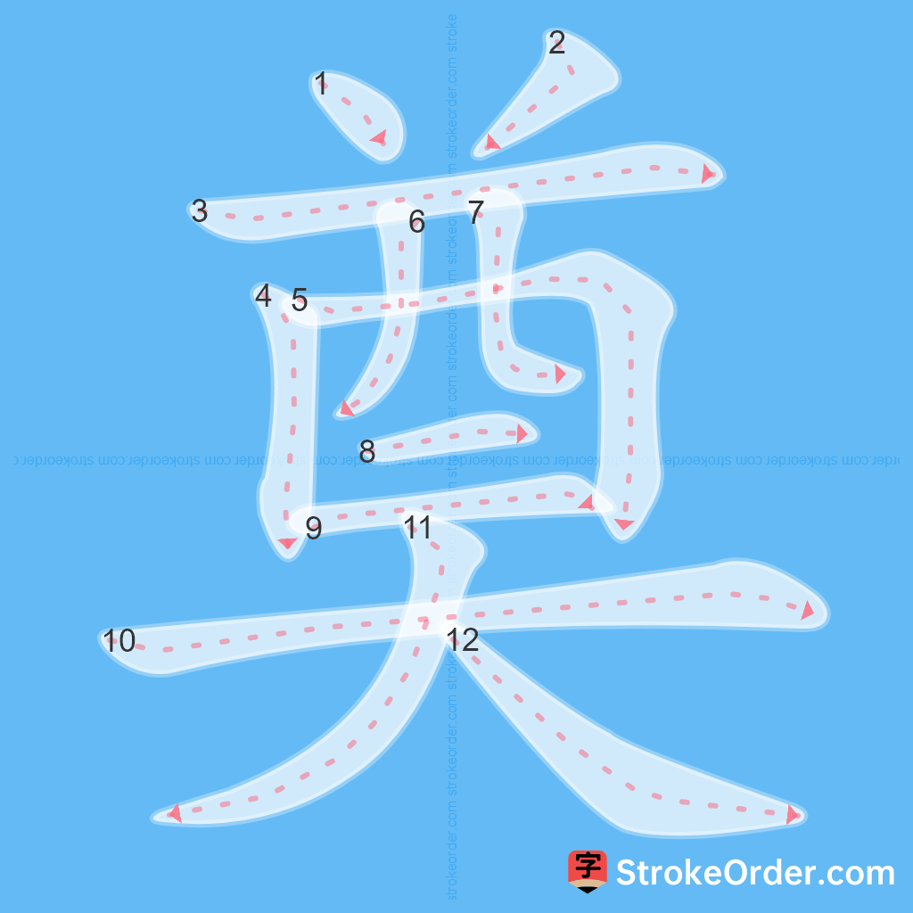 Standard stroke order for the Chinese character 奠