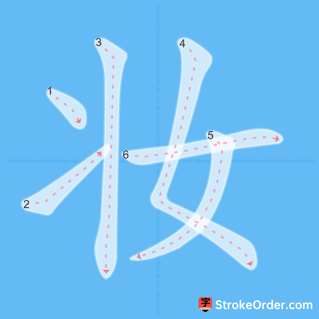 Standard stroke order for the Chinese character 妆