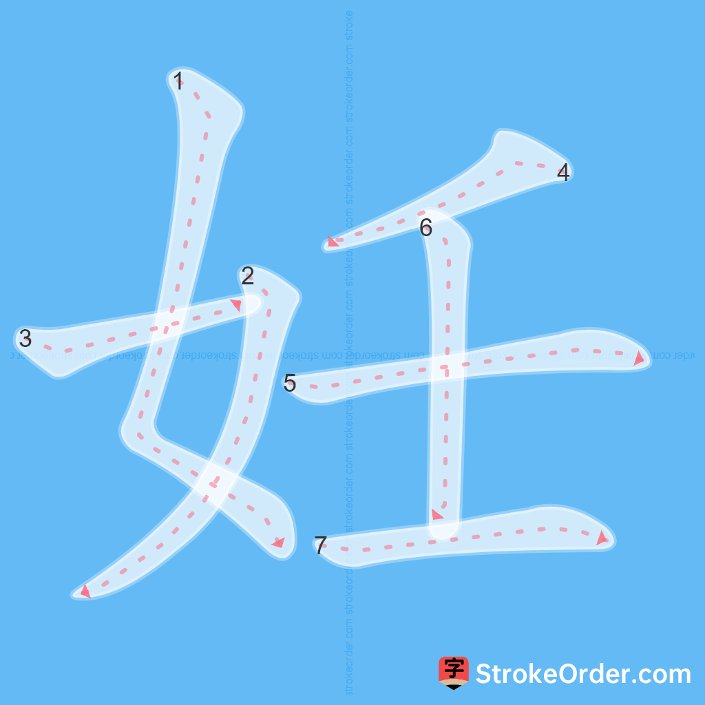Standard stroke order for the Chinese character 妊