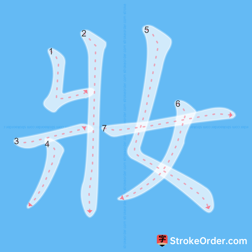Standard stroke order for the Chinese character 妝