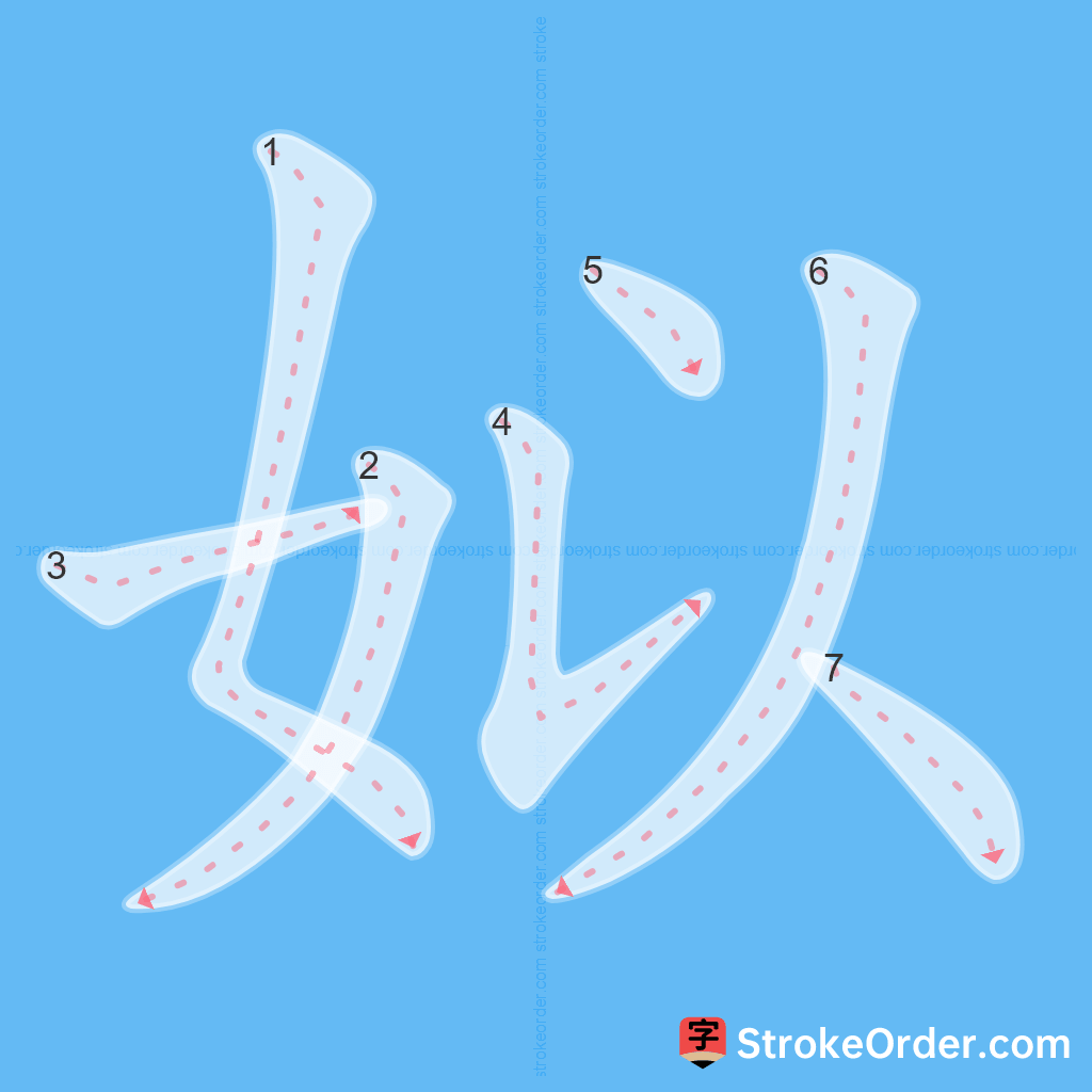 Standard stroke order for the Chinese character 姒