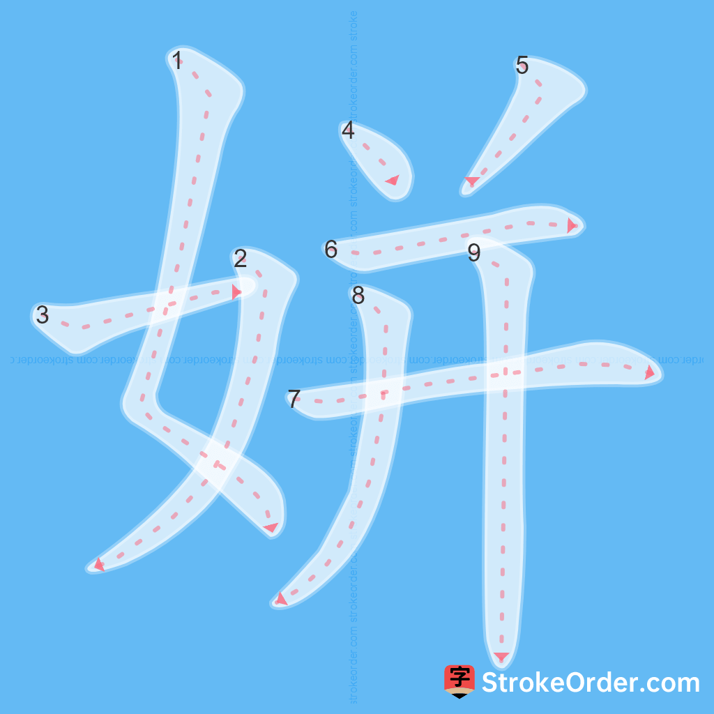 Standard stroke order for the Chinese character 姘