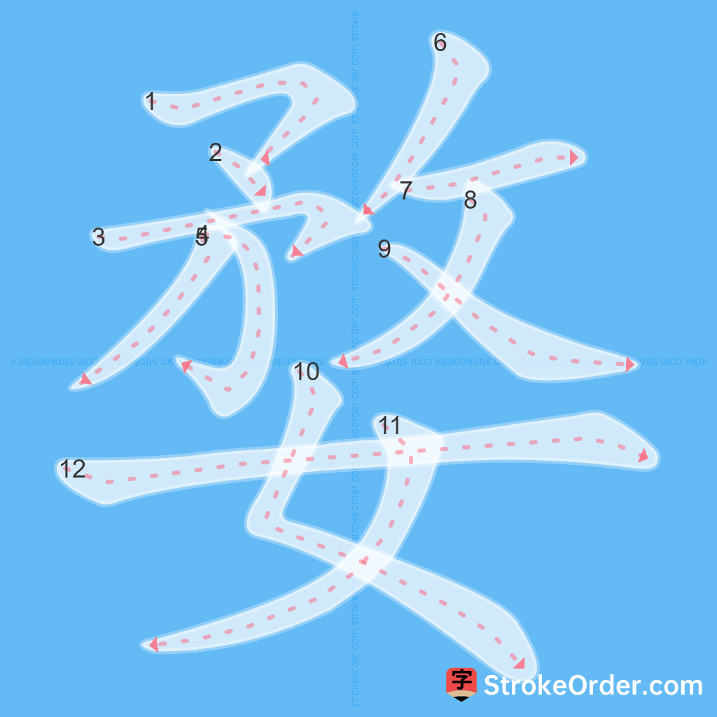 Standard stroke order for the Chinese character 婺