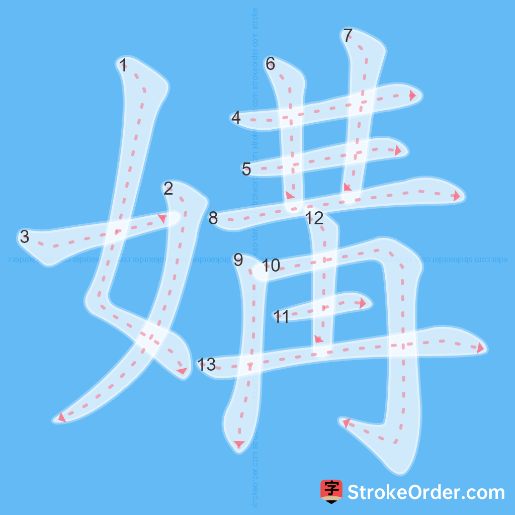 Standard stroke order for the Chinese character 媾