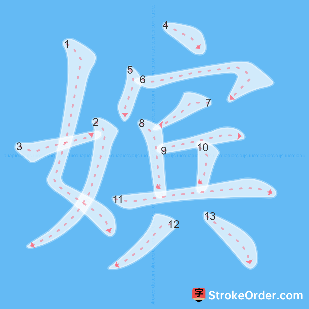 Standard stroke order for the Chinese character 嫔