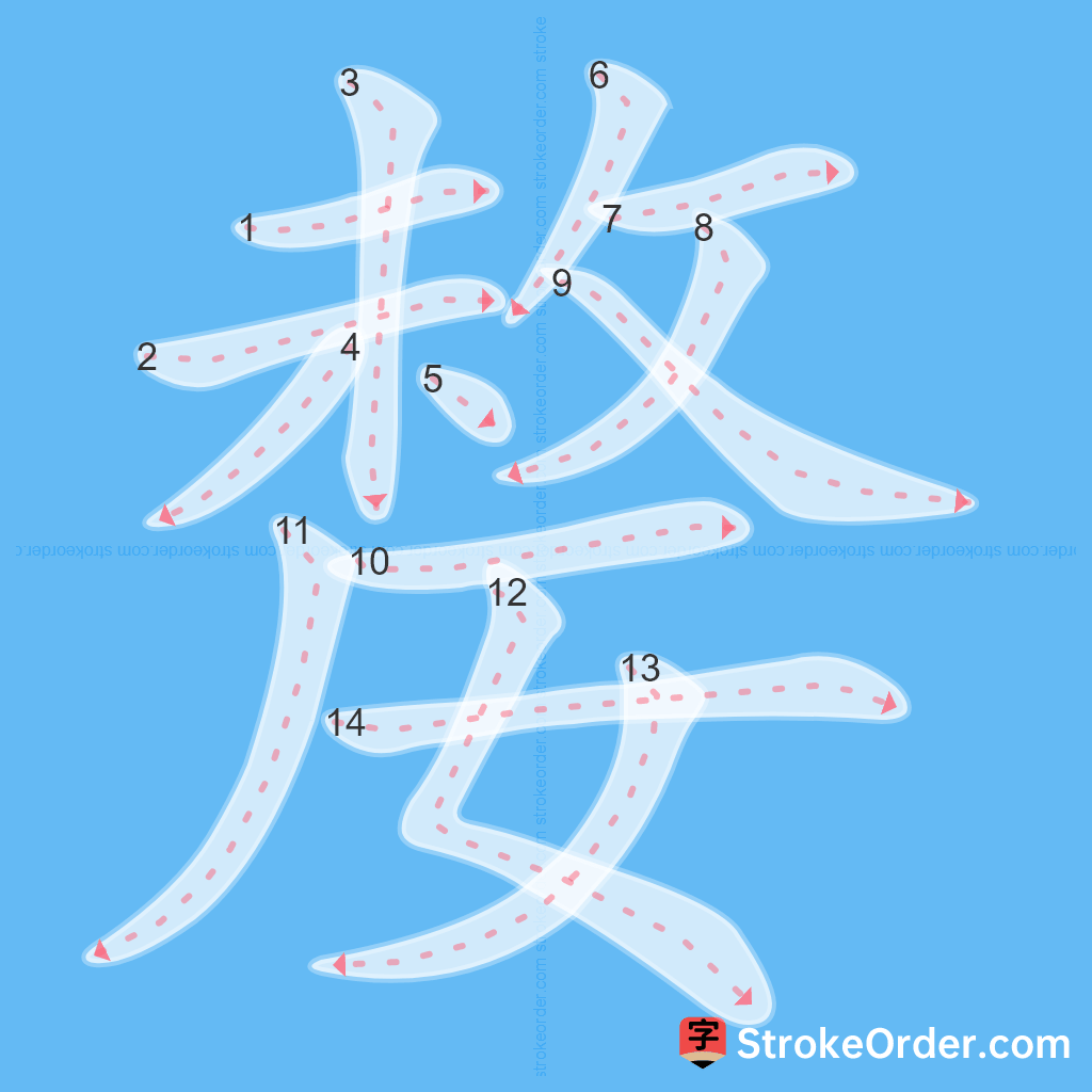 Standard stroke order for the Chinese character 嫠