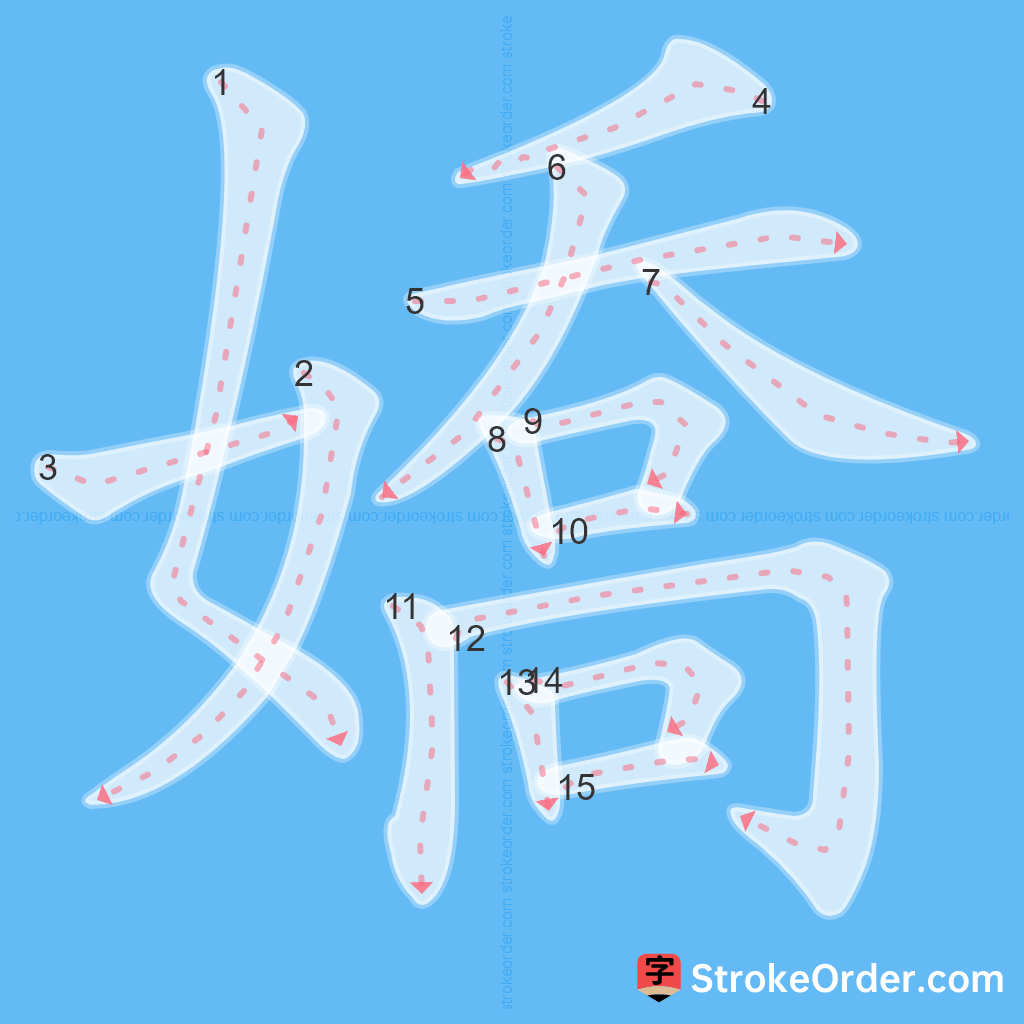 Standard stroke order for the Chinese character 嬌