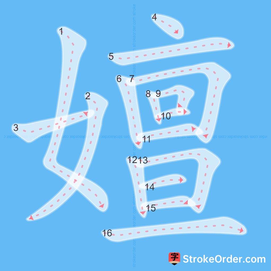 Standard stroke order for the Chinese character 嬗