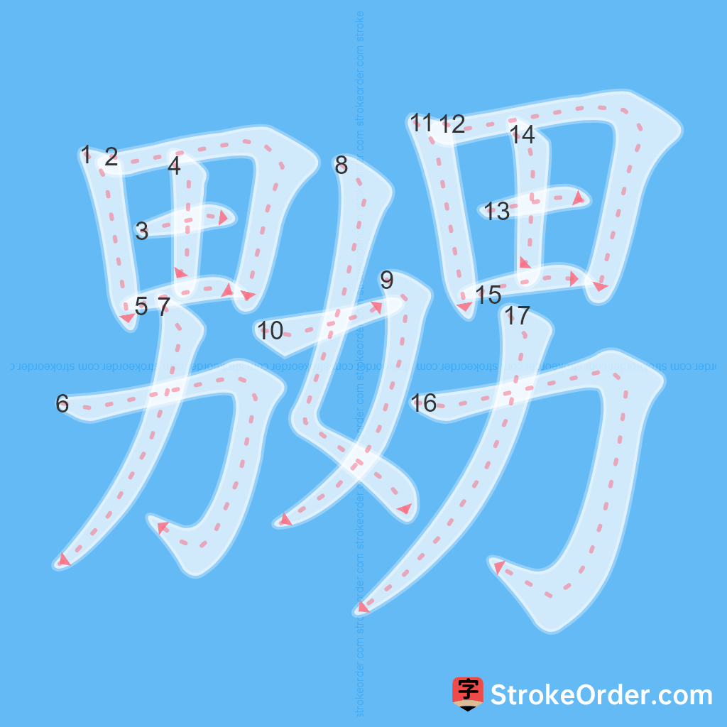 Standard stroke order for the Chinese character 嬲