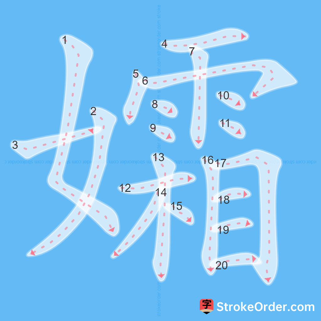 Standard stroke order for the Chinese character 孀