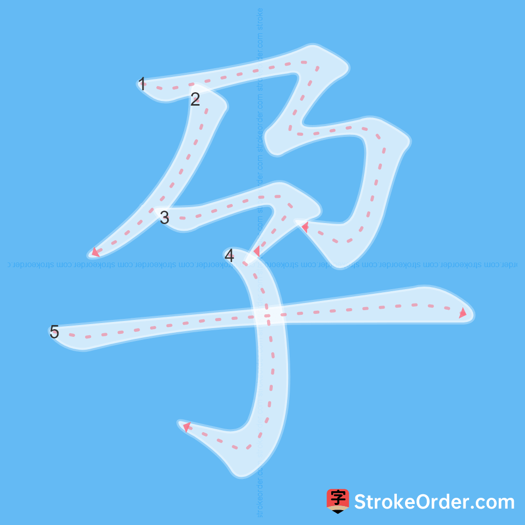 Standard stroke order for the Chinese character 孕