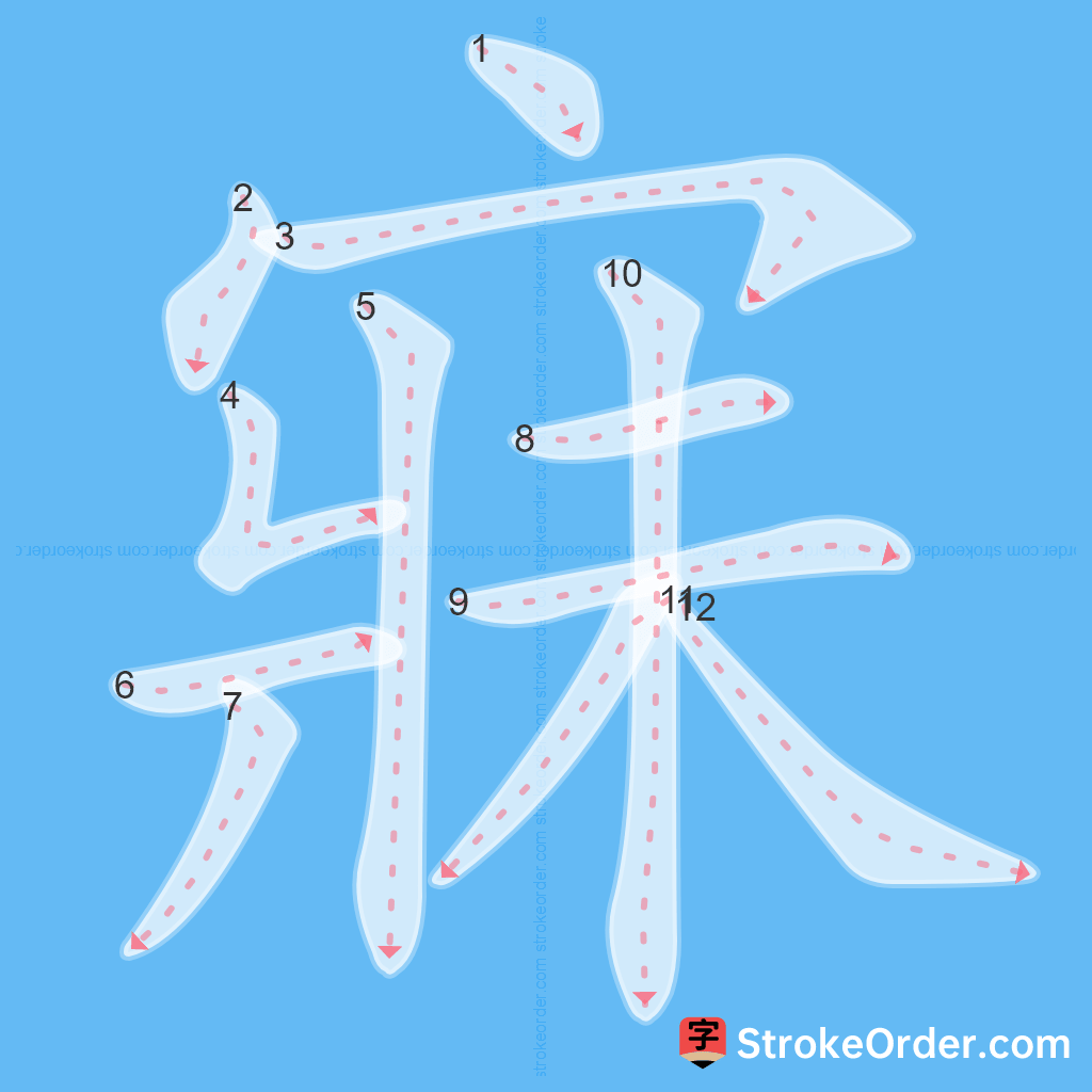 Standard stroke order for the Chinese character 寐