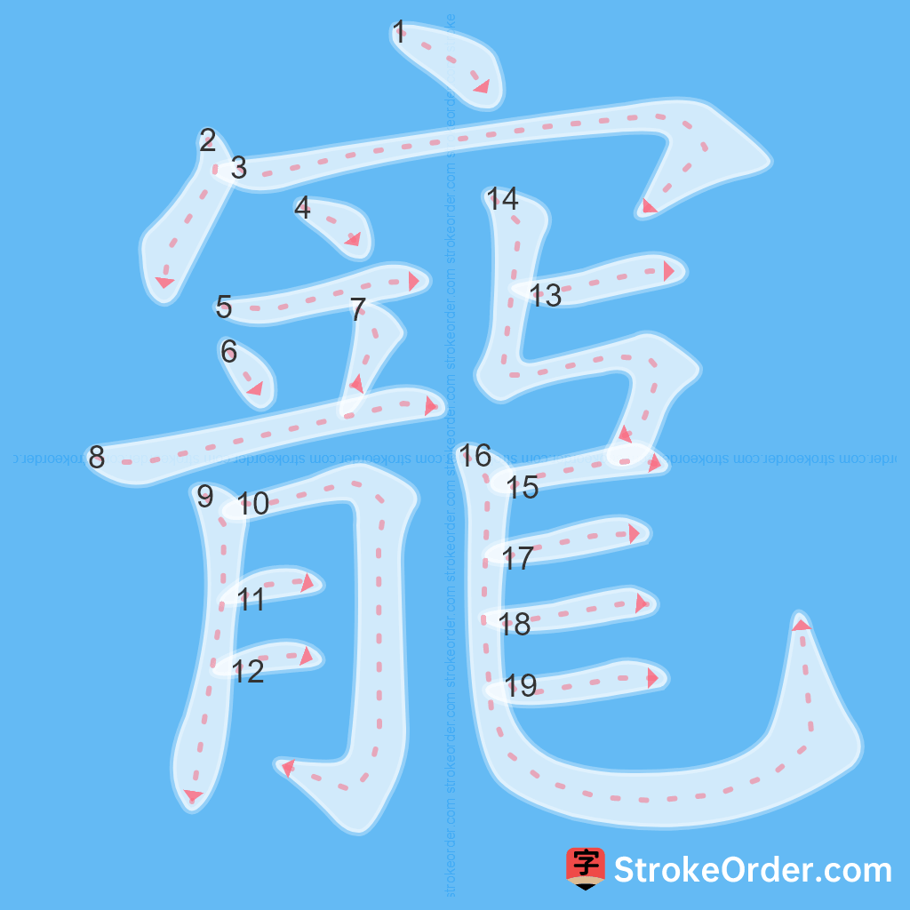 Standard stroke order for the Chinese character 寵