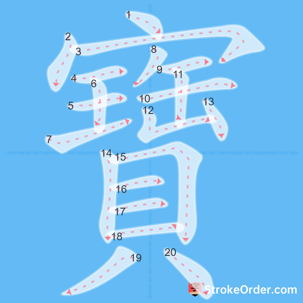 Standard stroke order for the Chinese character 寶