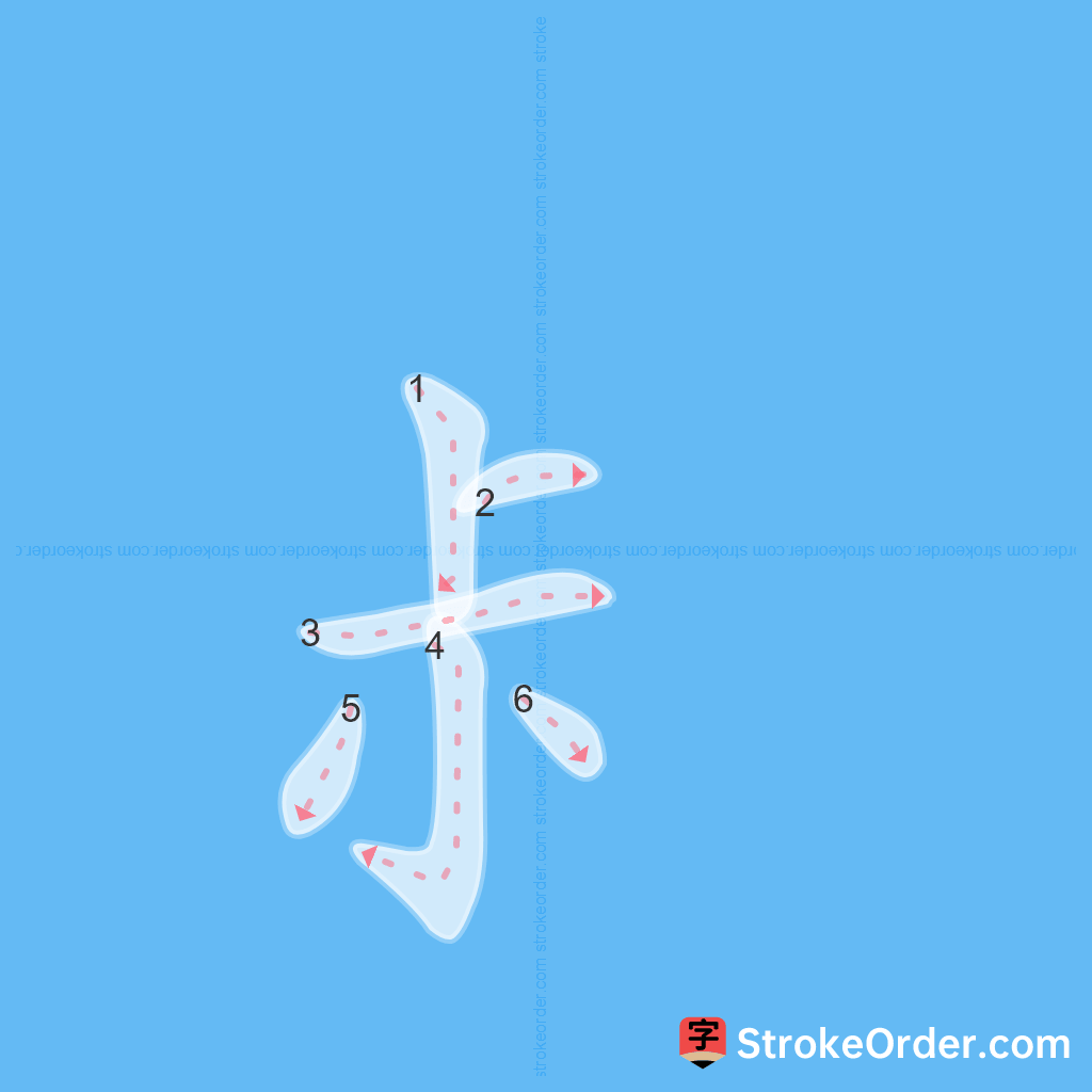 Standard stroke order for the Chinese character 尗