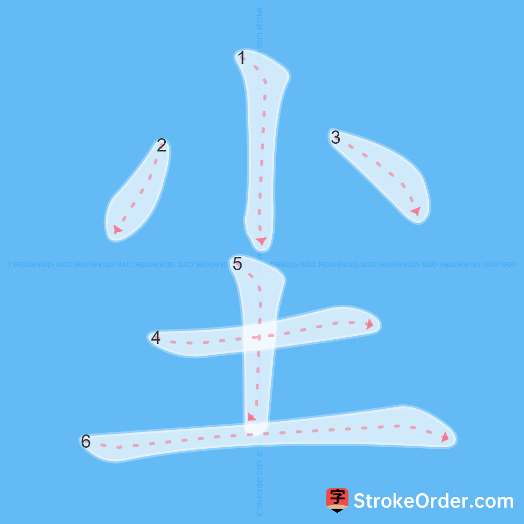 Standard stroke order for the Chinese character 尘