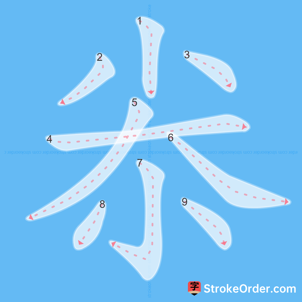 Standard stroke order for the Chinese character 尜