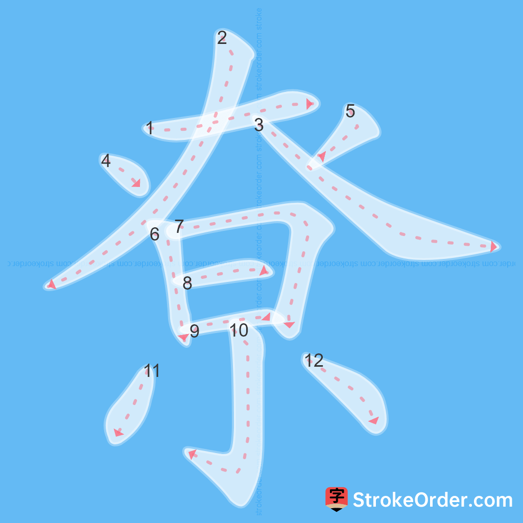 Standard stroke order for the Chinese character 尞