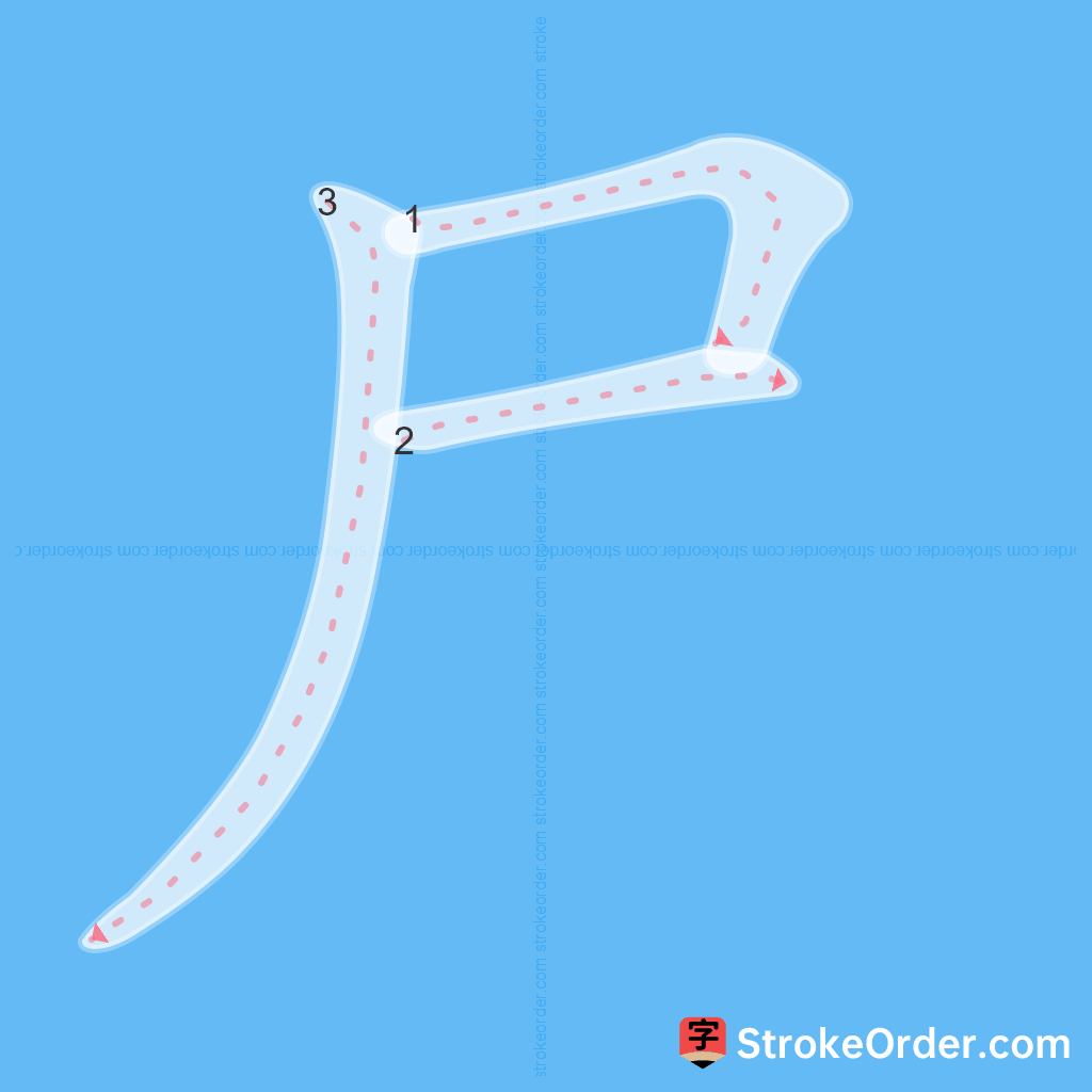 Standard stroke order for the Chinese character 尸