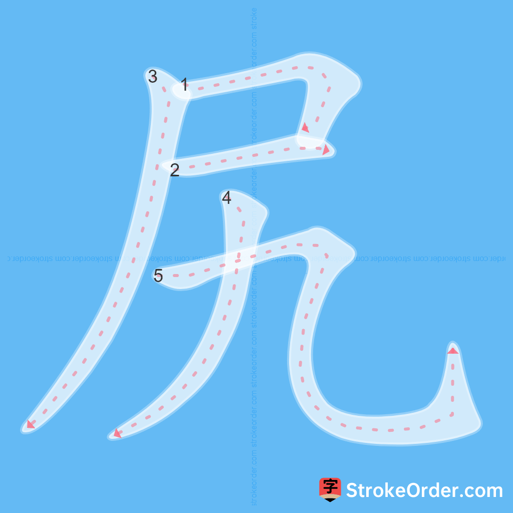 Standard stroke order for the Chinese character 尻