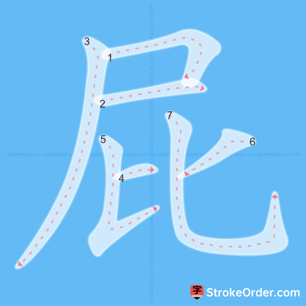 Standard stroke order for the Chinese character 屁