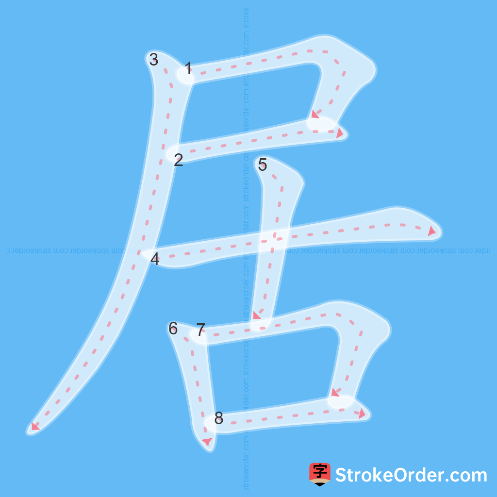 Standard stroke order for the Chinese character 居
