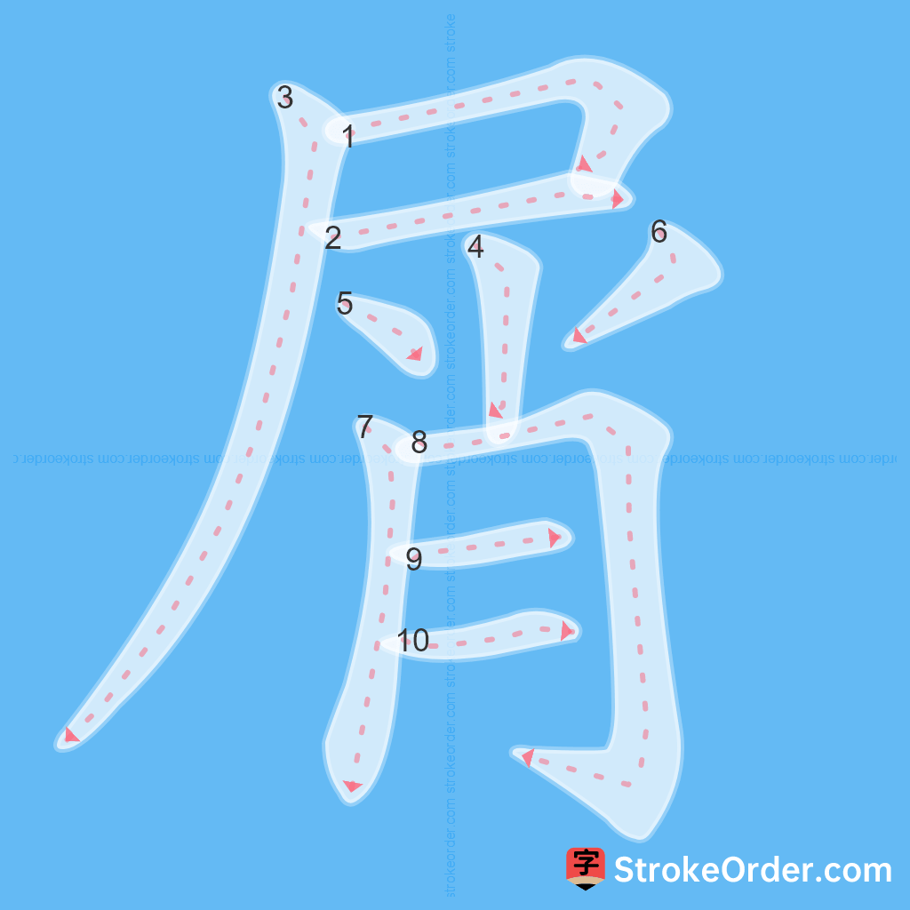 Standard stroke order for the Chinese character 屑