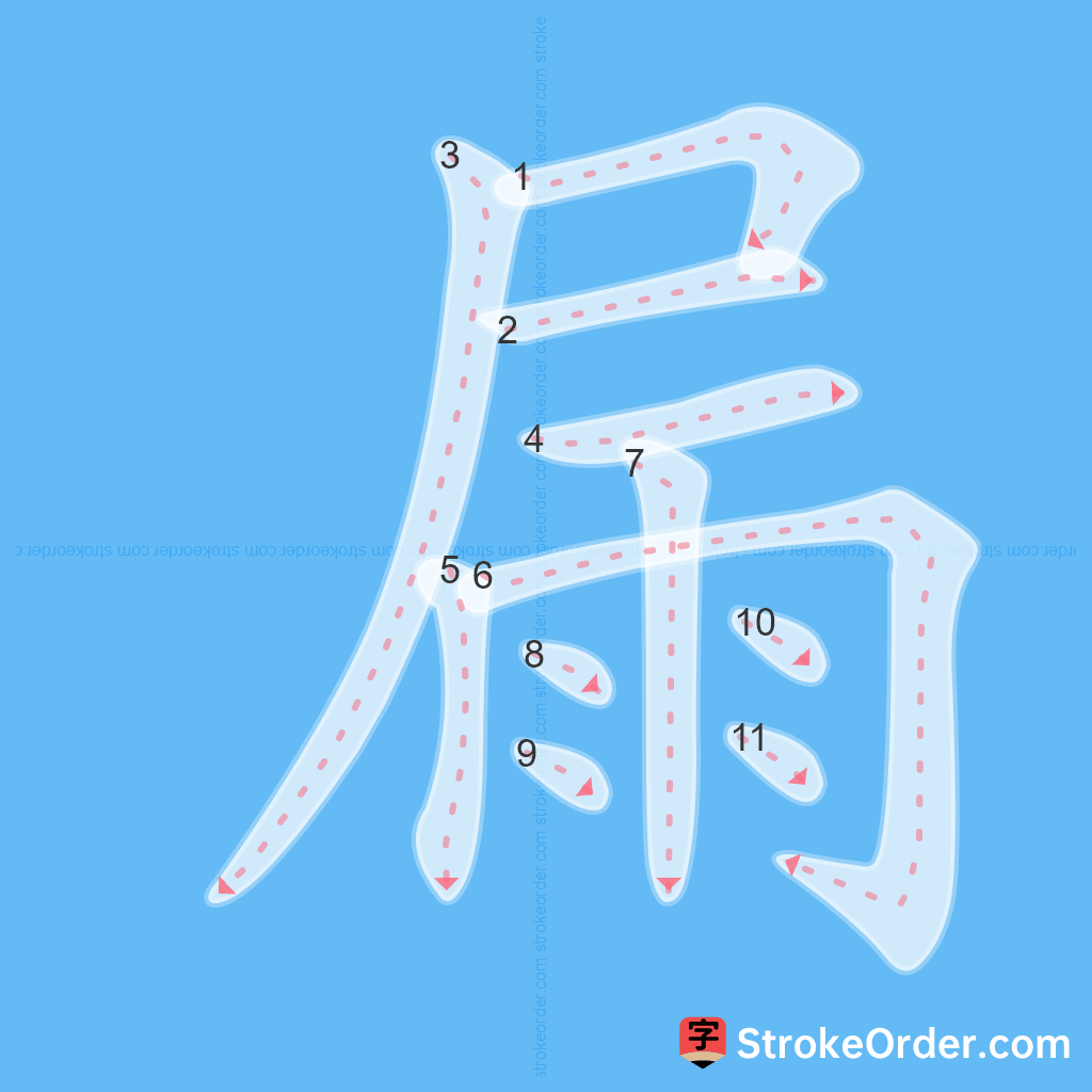 Standard stroke order for the Chinese character 屚