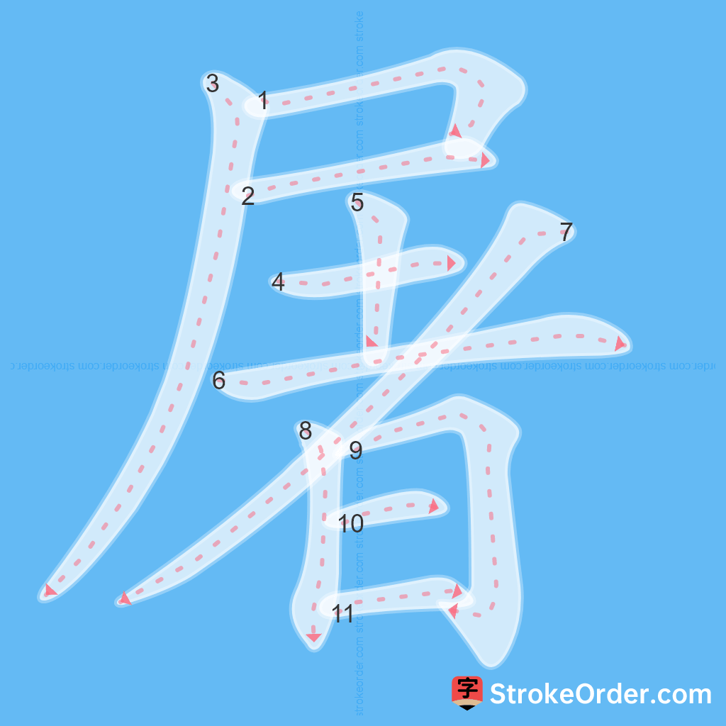 Standard stroke order for the Chinese character 屠