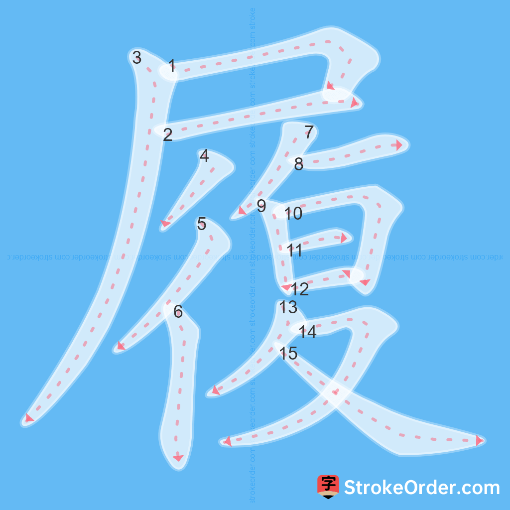 Standard stroke order for the Chinese character 履