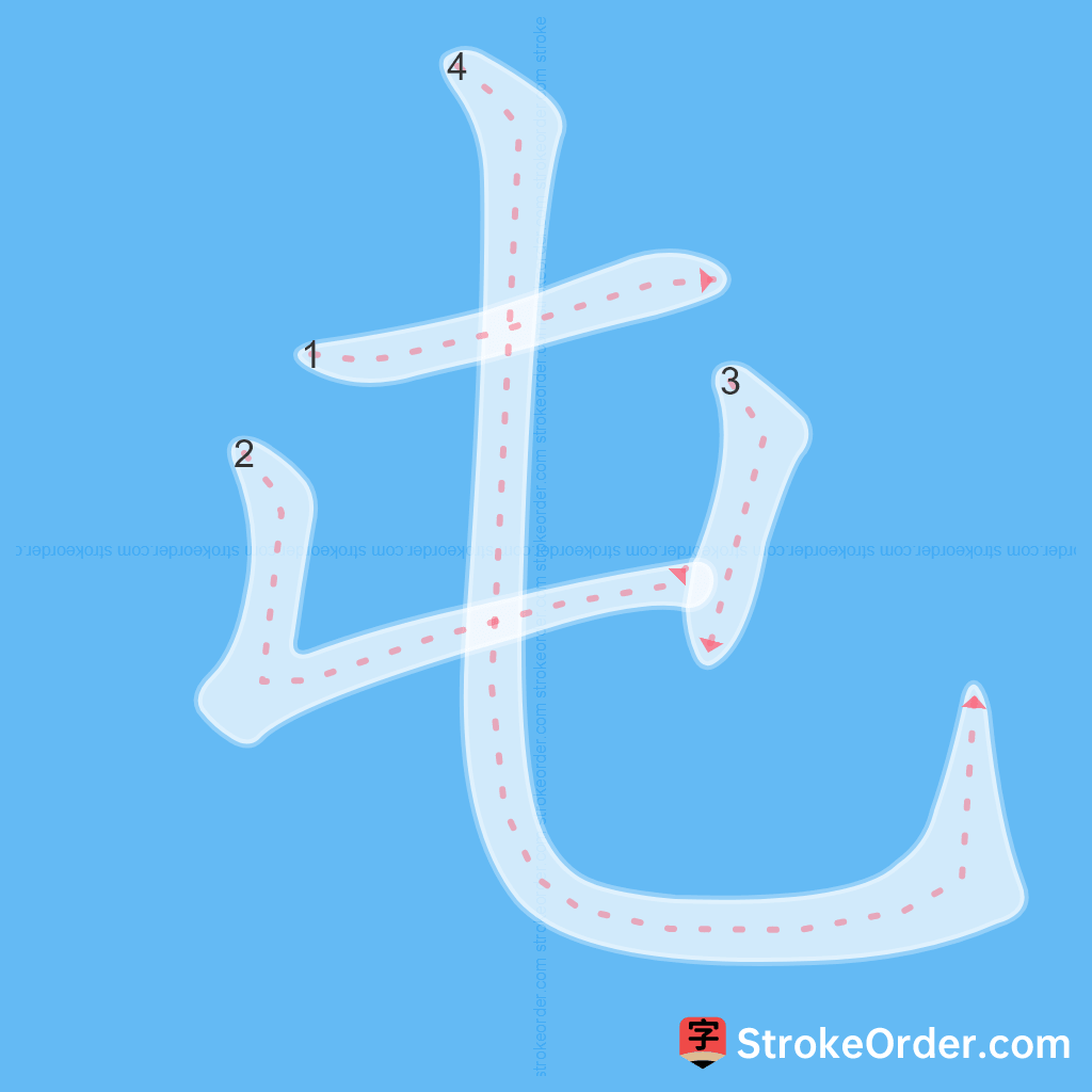 Standard stroke order for the Chinese character 屯