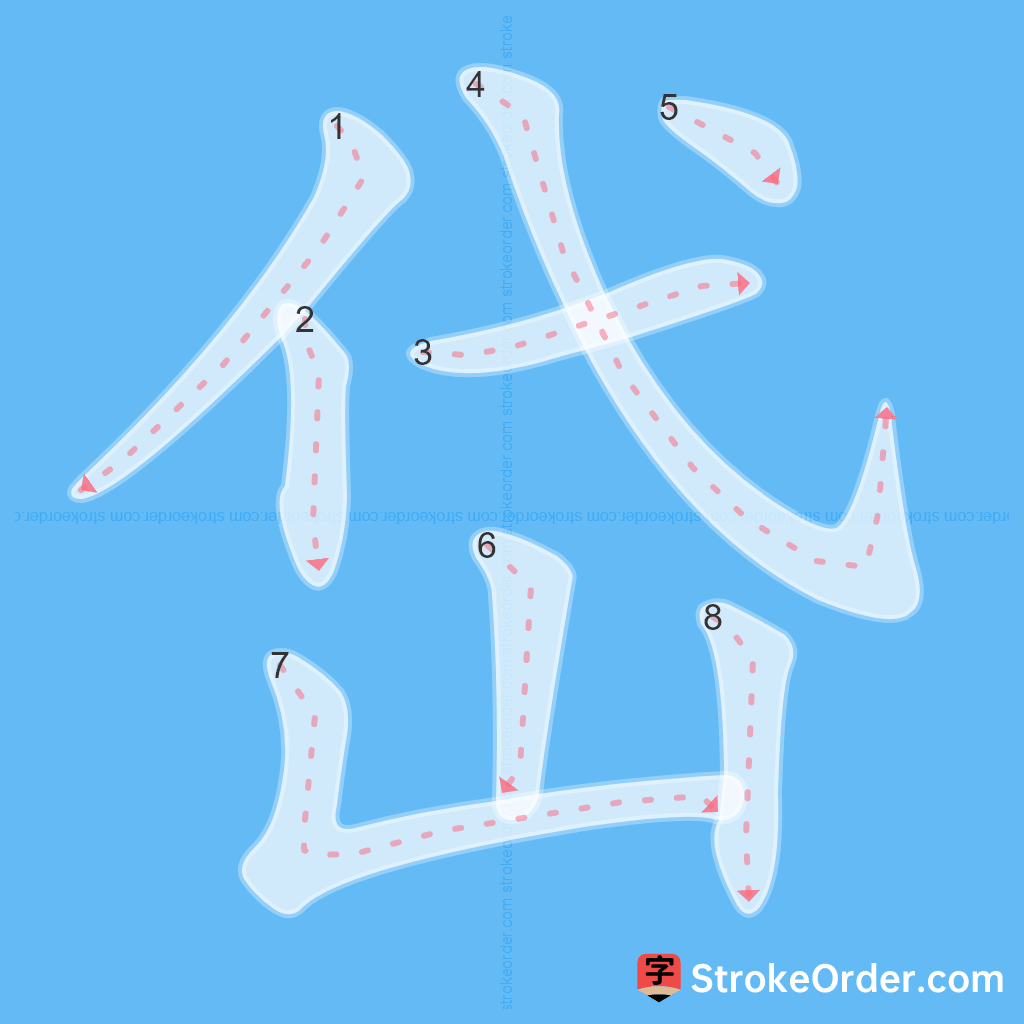 Standard stroke order for the Chinese character 岱