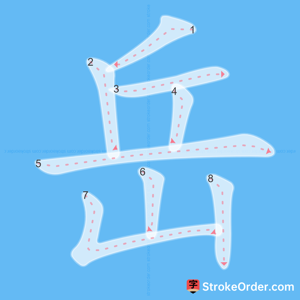 Standard stroke order for the Chinese character 岳