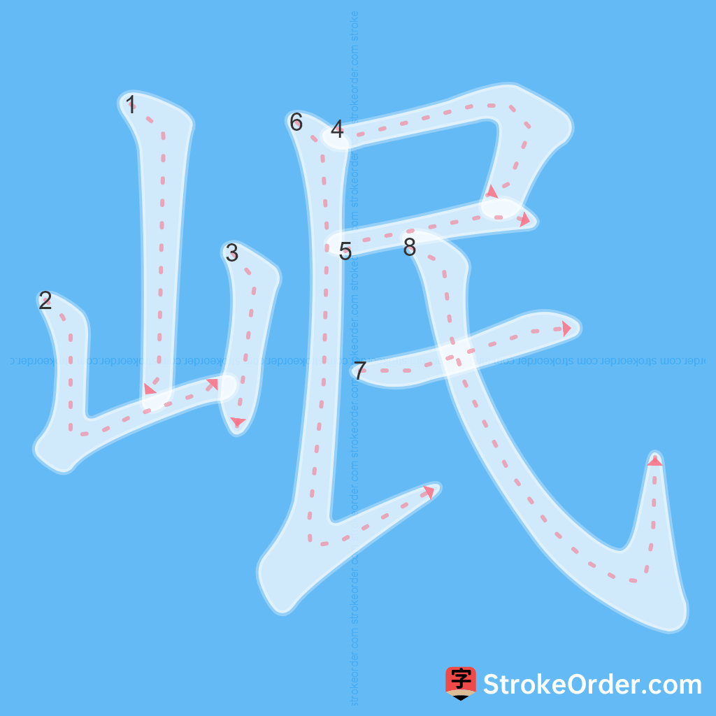 Standard stroke order for the Chinese character 岷
