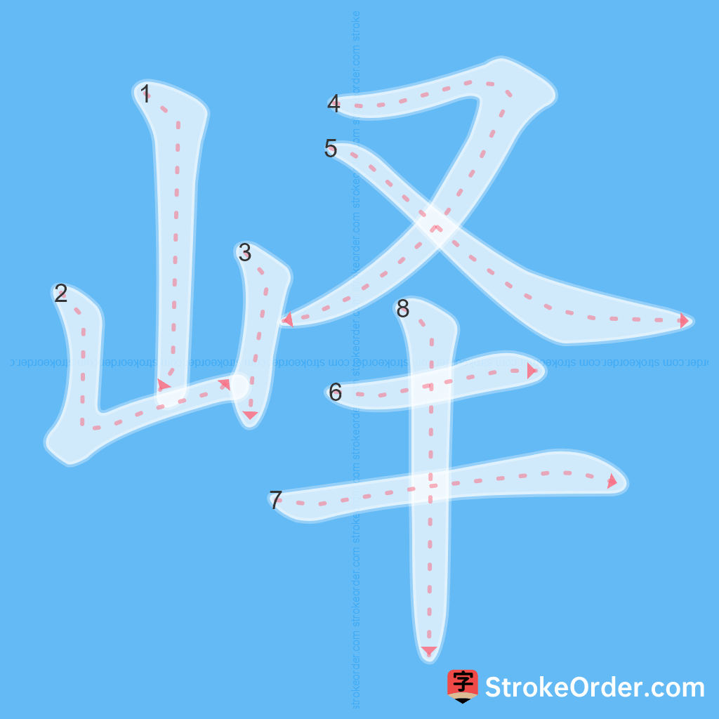 Standard stroke order for the Chinese character 峄