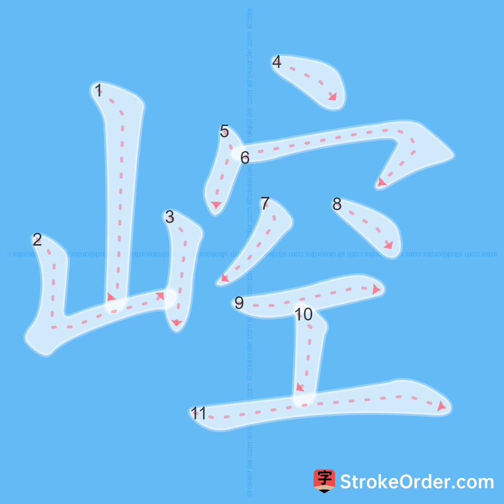 Standard stroke order for the Chinese character 崆